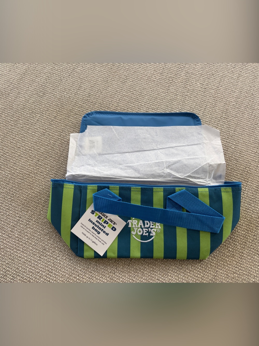 Trader Joe's Blue & Green Striped Reusable Tote
